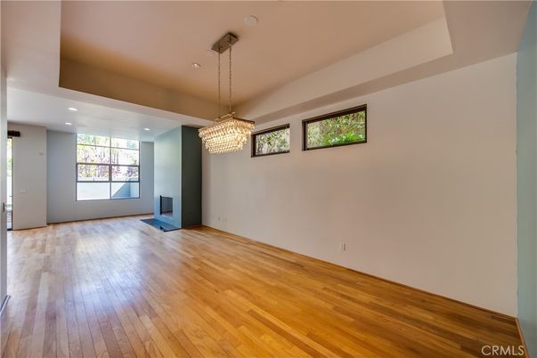 Chandelier, Empty room, Interior, Recessed Lighting, Wood Texture Flooring