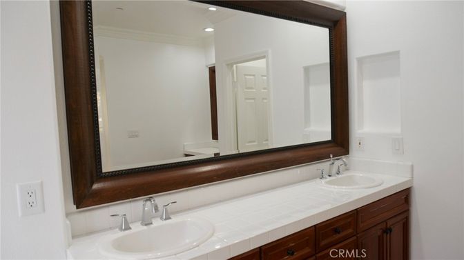 Bathroom, Dual Sink Vanities, Interior, Recessed Lighting, Tile Countertops