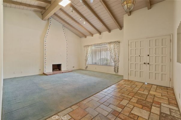 Empty room, Fireplace, Interior, Wooden Beams, Wooden Ceilings