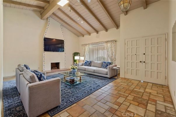 Fireplace, Interior, Living room, Recessed Lighting, Wooden Beams, Wooden Ceilings
