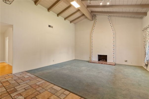 Empty room, Fireplace, Interior, Wooden Beams, Wooden Ceilings