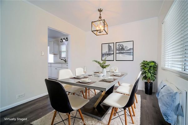 Dining room, Interior, Pendant Lights, Wood Texture Flooring