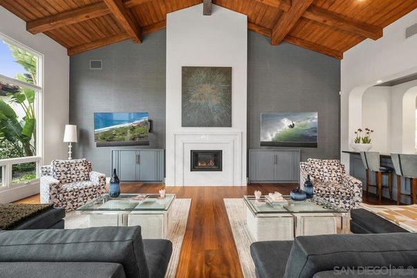 Fireplace, Interior, Living room, Recessed Lighting, Wooden Beams, Wooden Ceilings, Wood Texture Flooring