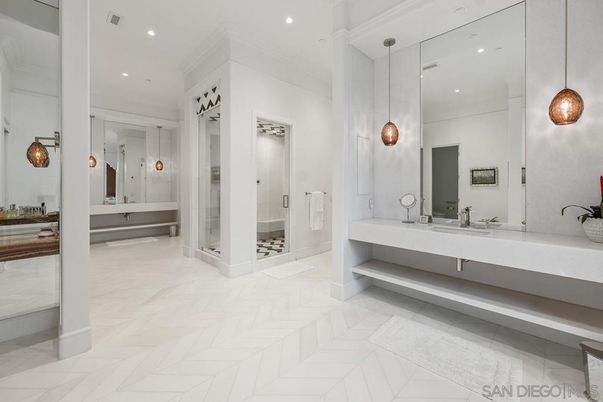 Bathroom, Dual Sink Vanities, Interior, Pendant Lights, Recessed Lighting