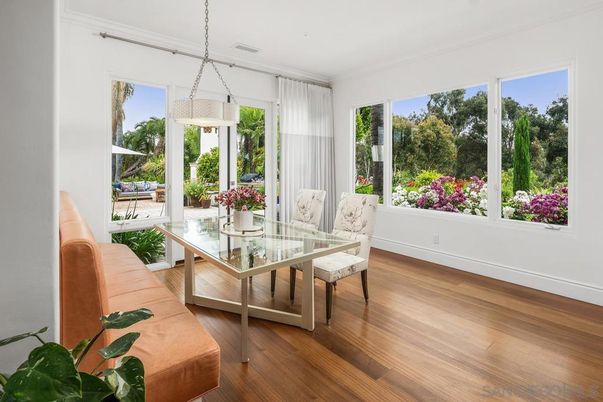Dining room, Interior, Pendant Lights, Wood Texture Flooring