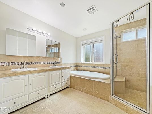 Bathroom, Dual Sink Vanities, Glass Shower, Interior, Recessed Lighting