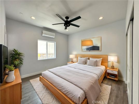 Bedroom, Interior, Recessed Lighting, Wood Texture Flooring