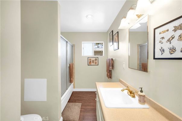 Bathroom, Interior, Recessed Lighting, Wood Texture Flooring