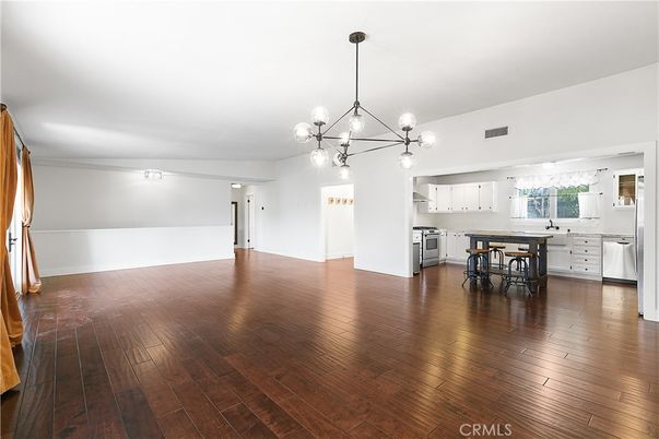 Dining room, Interior, Kitchen, Pendant Lights, Wood Texture Flooring