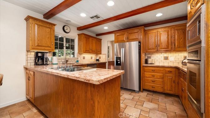 Interior, Kitchen, Recessed Lighting, Stainless Steel Appliances, Wooden Beams