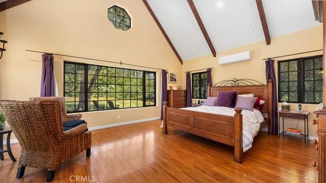 Bedroom, Interior, Recessed Lighting, Wooden Beams, Wood Texture Flooring