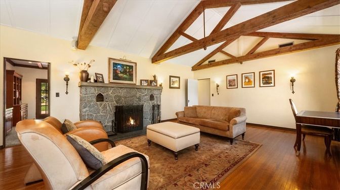 Fireplace, Interior, Living room, Wooden Beams, Wood Texture Flooring