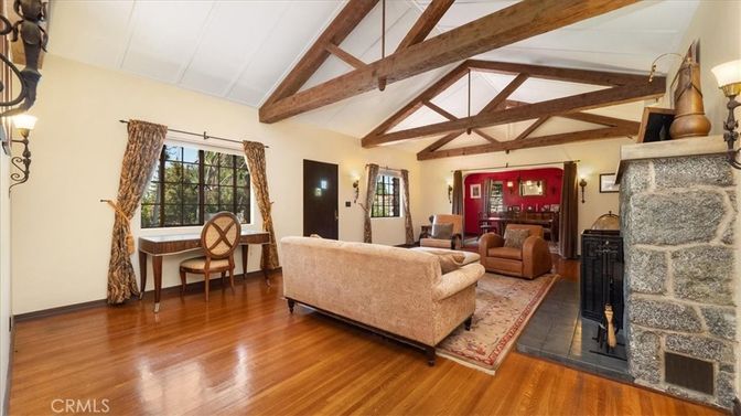 Fireplace, Interior, Living room, Wooden Beams, Wood Texture Flooring