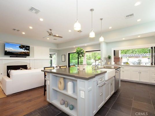 Interior, Kitchen, Pendant Lights, Recessed Lighting, Wood Texture Flooring