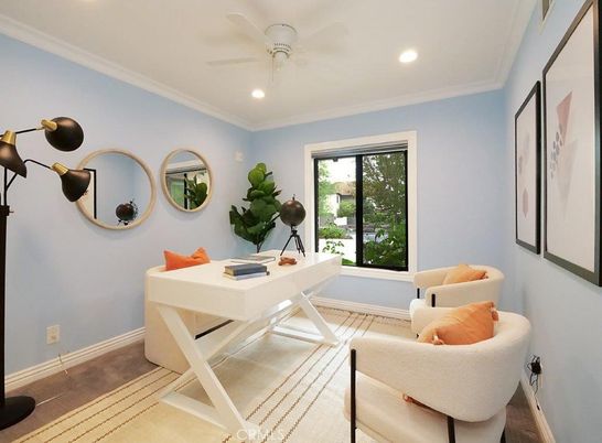 Home Office, Interior, Recessed Lighting, Wood Texture Flooring