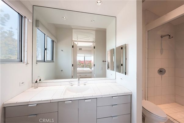 Bathroom, Glass Shower, Interior, Recessed Lighting, Tile Countertops