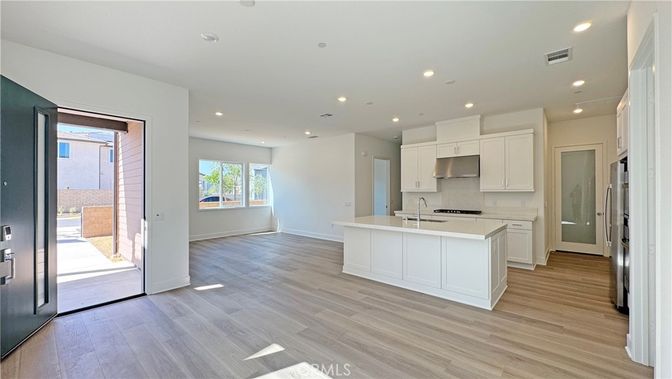 Empty room, Interior, Kitchen, Recessed Lighting, Wood Texture Flooring
