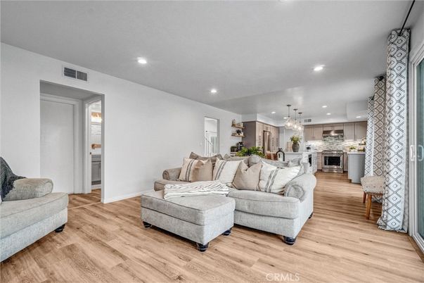 Interior, Kitchen, Living room, Pendant Lights, Recessed Lighting, Stainless Steel Appliances, Wood Texture Flooring