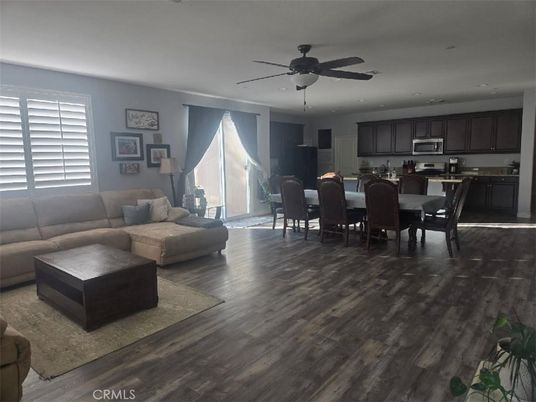 Dining room, Interior, Kitchen, Living room, Recessed Lighting, Wood Texture Flooring
