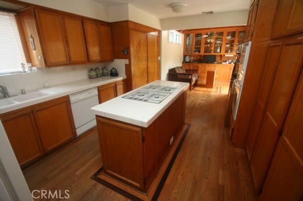 Interior, Kitchen, Tile Countertops, Wood Texture Flooring