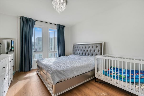 Bedroom, Chandelier, Interior, Wood Texture Flooring