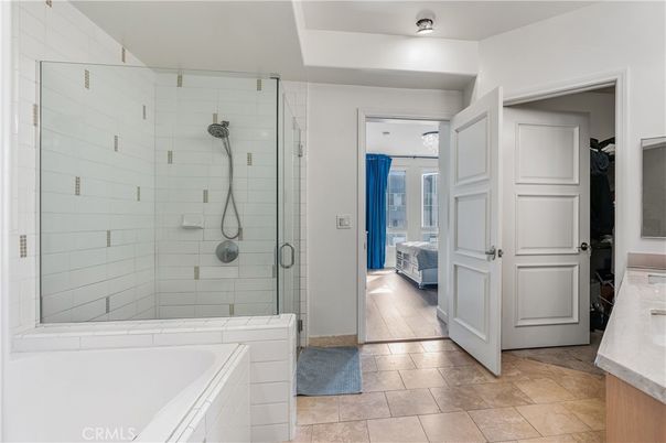 Bathroom, Glass Shower, Interior, Wood Texture Flooring