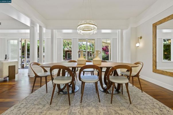 Chandelier, Dining room, Interior, Wood Texture Flooring