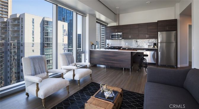 Interior, Kitchen, Living room, Recessed Lighting, Stainless Steel Appliances, Wood Texture Flooring