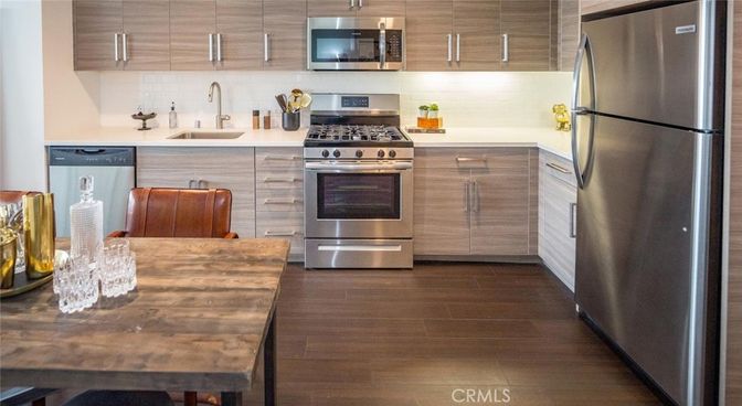 Interior, Kitchen, Stainless Steel Appliances, Wood Texture Flooring