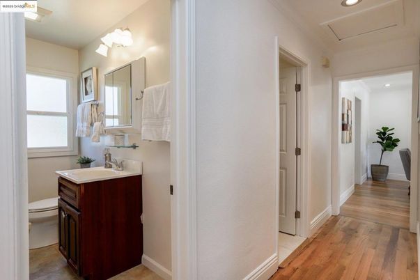 Bathroom, Interior, Recessed Lighting, Wood Texture Flooring