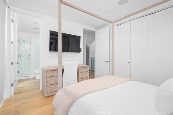 Bathroom, Bedroom, Glass Shower, Interior, Recessed Lighting, Wood Texture Flooring