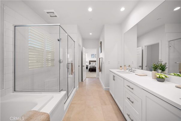 Bathroom, Dual Sink Vanities, Glass Shower, Interior, Recessed Lighting
