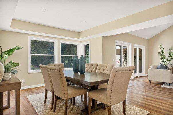 Dining room, Interior, Recessed Lighting, Wood Texture Flooring