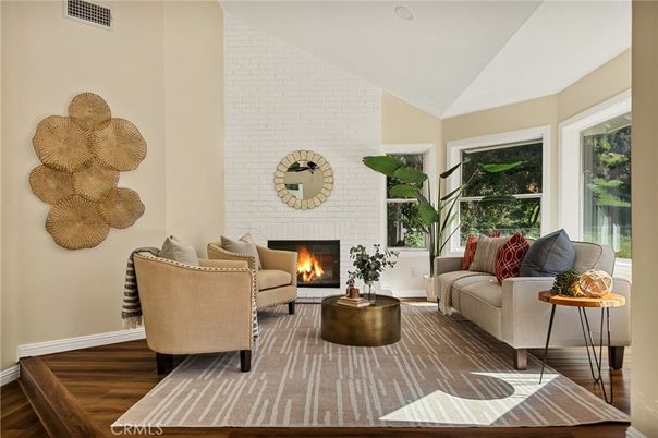 Fireplace, Interior, Living room, Stone Walls, Wood Texture Flooring