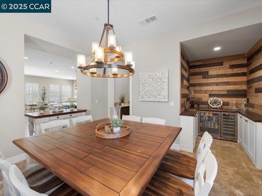 Dining room, Interior, Pendant Lights, Recessed Lighting, Wooden Walls
