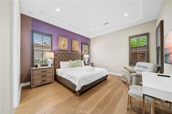 Bedroom, Interior, Recessed Lighting, Wood Texture Flooring
