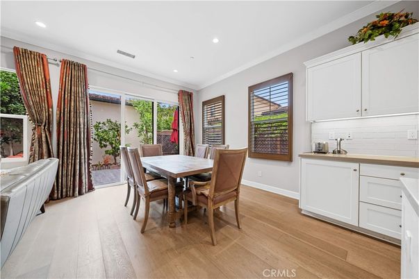 Dining room, Interior, Recessed Lighting, Wood Texture Flooring