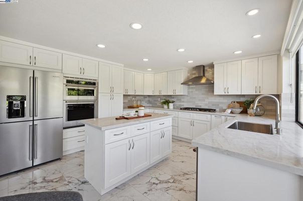 Interior, Kitchen, Marble, Recessed Lighting, Stainless Steel Appliances