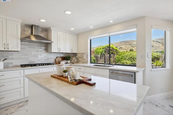 Interior, Kitchen, Marble, Recessed Lighting, Stainless Steel Appliances