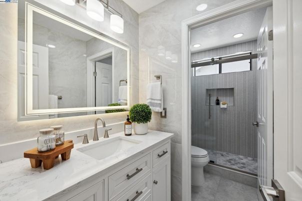 Bathroom, Glass Shower, Interior, Recessed Lighting