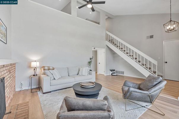 Fireplace, Interior, Living room, Pendant Lights, Wood Texture Flooring