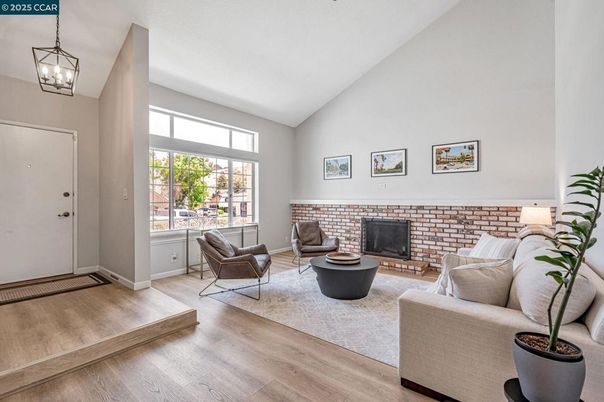 Fireplace, Interior, Living room, Pendant Lights, Wood Texture Flooring