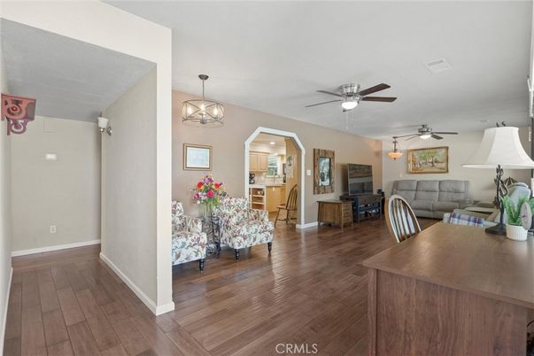Dining room, Interior, Kitchen, Pendant Lights, Recessed Lighting, Wood Texture Flooring