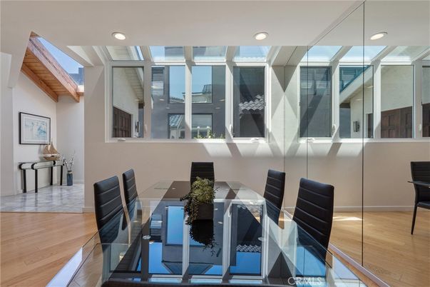 Dining room, Interior, Recessed Lighting, Wood Texture Flooring