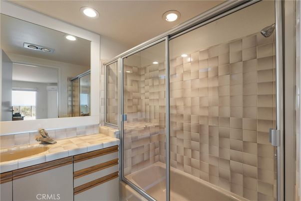 Bathroom, Glass Shower, Interior, Recessed Lighting, Tile Countertops