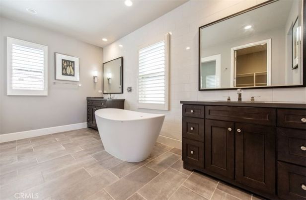 Bathroom, Dual Sink Vanities, Free Standing Baths, Interior, Recessed Lighting