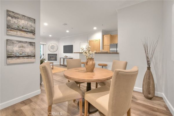 Dining room, Interior, Kitchen, Recessed Lighting, Wood Texture Flooring