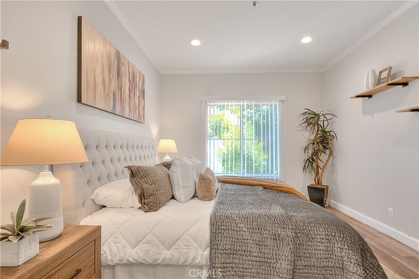 Bedroom, Interior, Recessed Lighting, Wood Texture Flooring