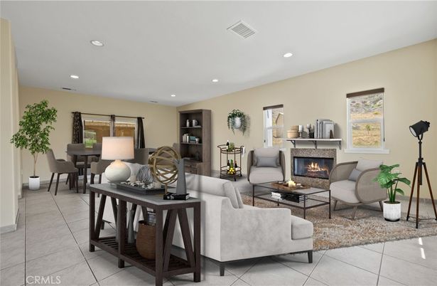 Dining room, Fireplace, Interior, Living room, Recessed Lighting