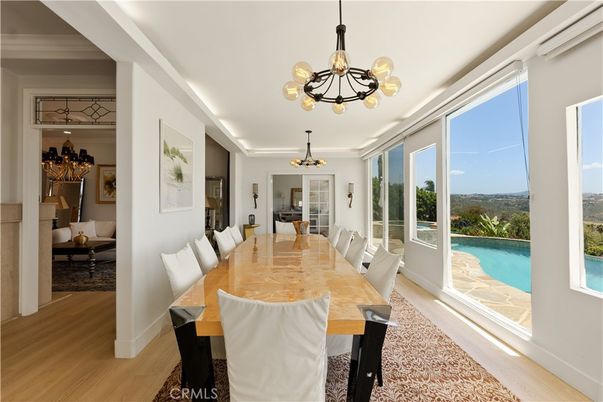 Dining room, Interior, Pendant Lights, Wood Texture Flooring